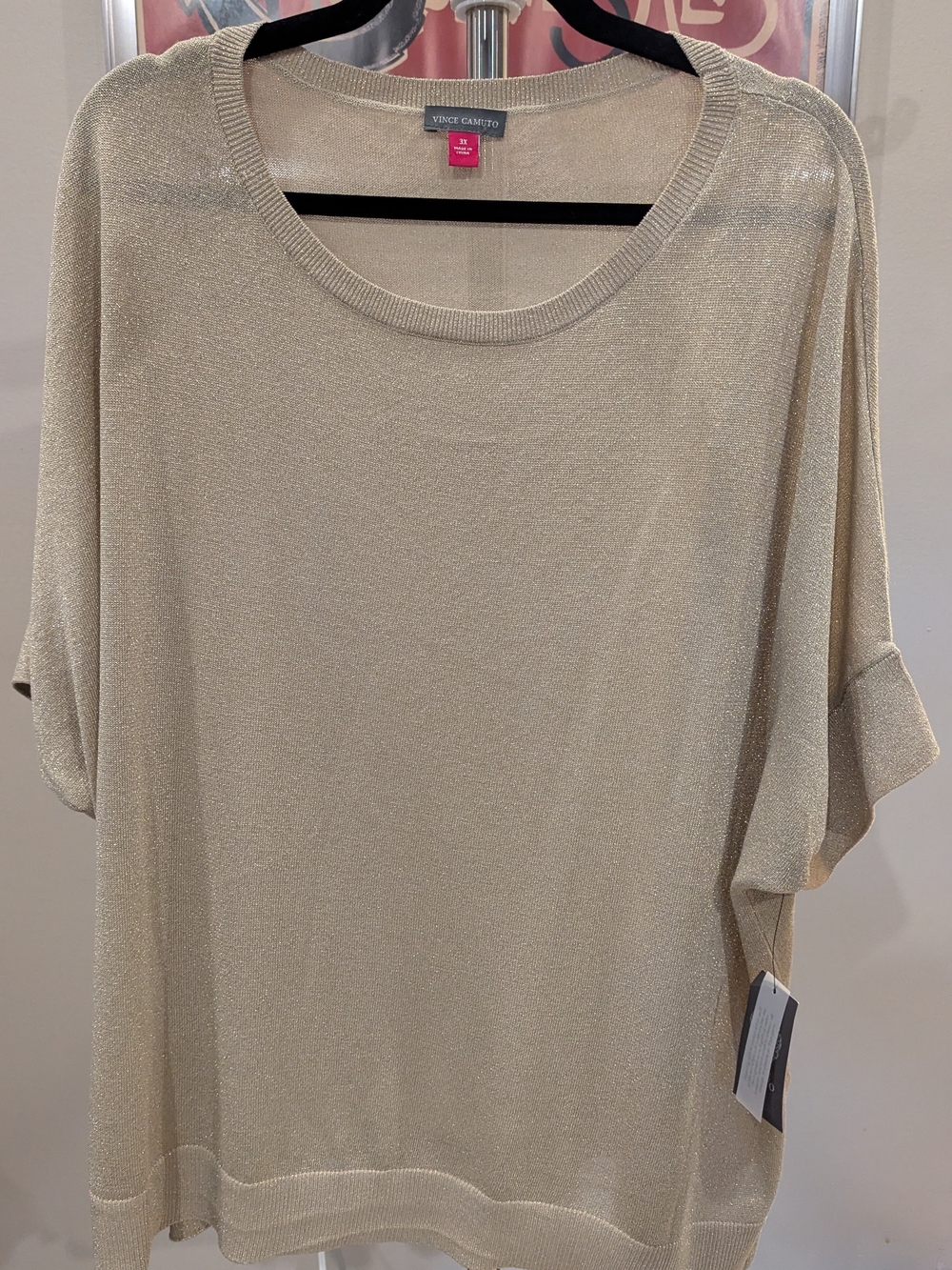 $20 Vince Camuto Size 3X - NWT Gold Metallic Knit Blouson Shimmer Top Sweater